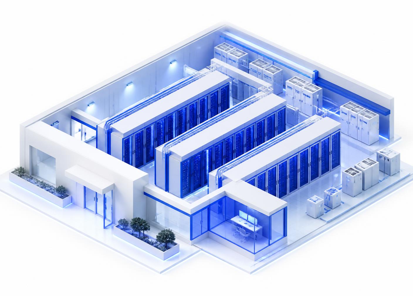 Isometric view of a modern ABANCOOL cloud data centre