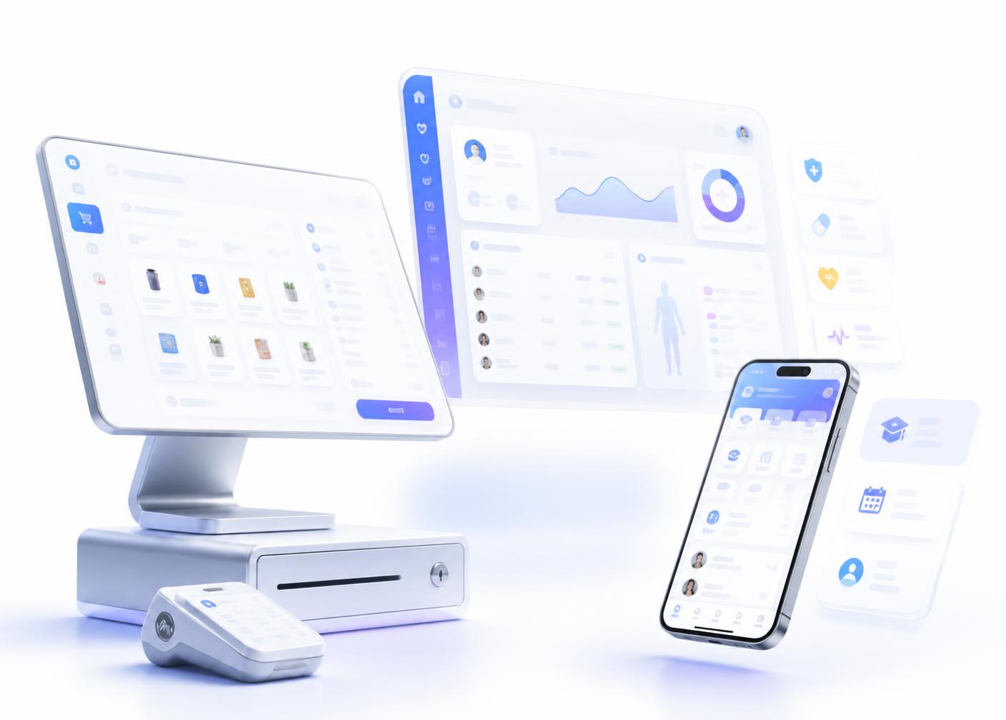 ABANCOOL POS, hospital ERP and mobile app dashboards